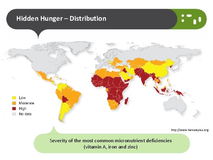 Hidden Hunger – Distribution http: //www. harvestplus. org Severity of the most common micronutrient