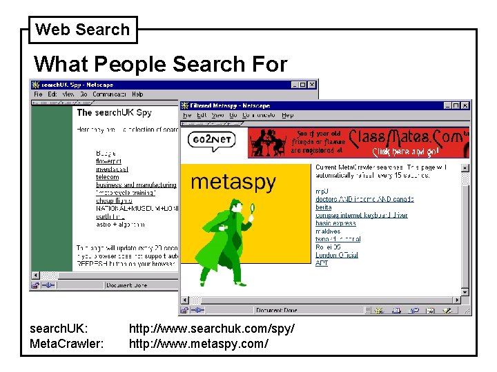 Web Search What People Search For search. UK: Meta. Crawler: http: //www. searchuk. com/spy/