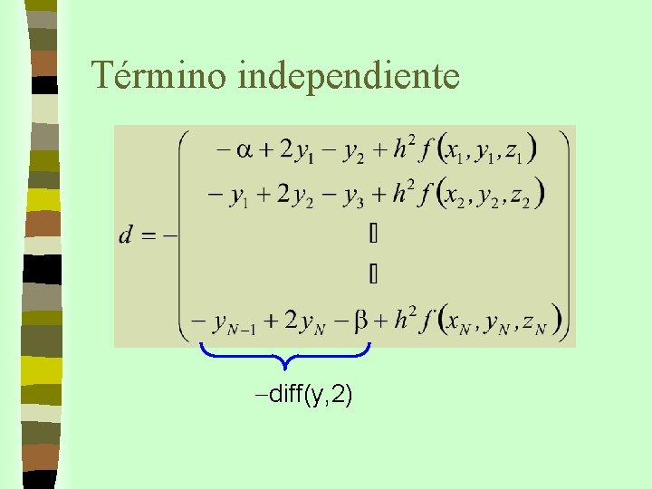 Término independiente -diff(y, 2) 