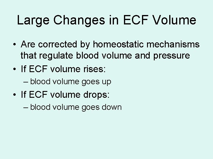 Large Changes in ECF Volume • Are corrected by homeostatic mechanisms that regulate blood