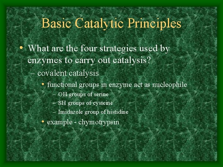 Basic Catalytic Principles • What are the four strategies used by enzymes to carry