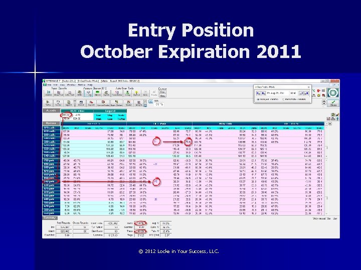 Entry Position October Expiration 2011 © 2012 Locke in Your Success, LLC. 