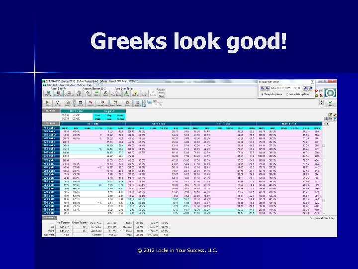 Greeks look good! © 2012 Locke in Your Success, LLC. 