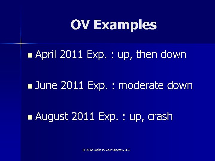 OV Examples n April 2011 Exp. : up, then down n June 2011 Exp.