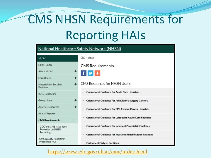 CMS NHSN Requirements for Reporting HAIs https: //www. cdc. gov/nhsn/cms/index. html 