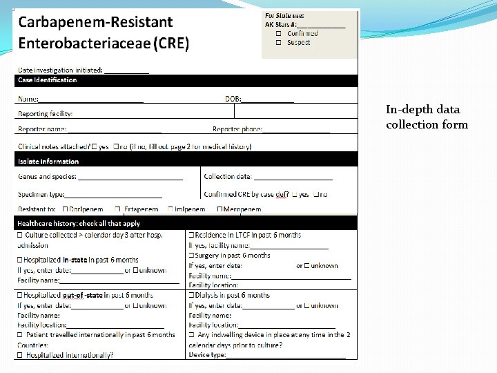 In-depth data collection form 