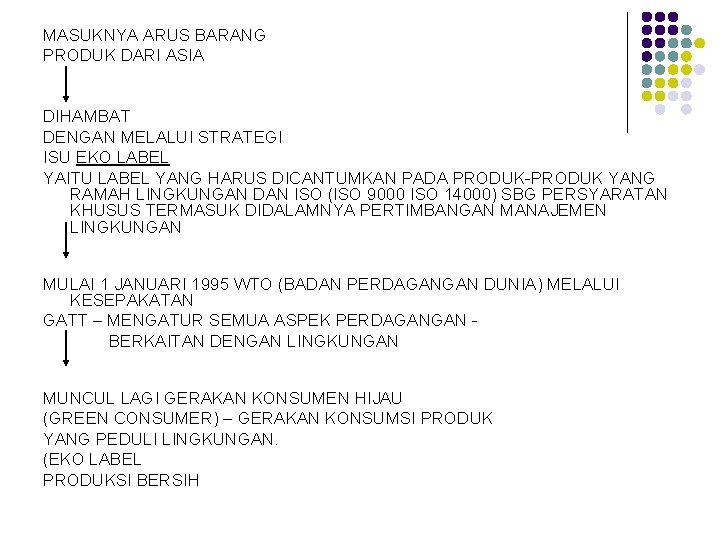 MASUKNYA ARUS BARANG PRODUK DARI ASIA DIHAMBAT DENGAN MELALUI STRATEGI ISU EKO LABEL YAITU