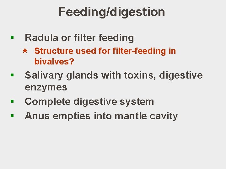 Feeding/digestion § Radula or filter feeding « Structure used for filter-feeding in bivalves? §