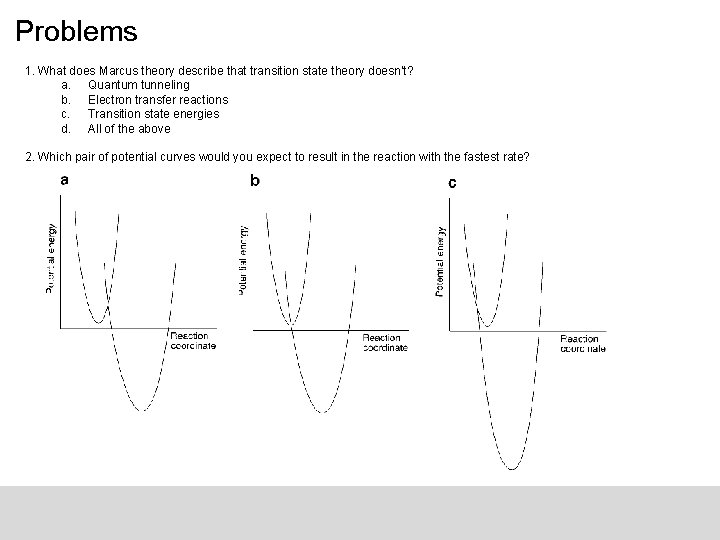 Problems 1. What does Marcus theory describe that transition state theory doesn’t? a. Quantum