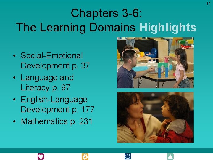 11 Chapters 3 -6: The Learning Domains Highlights • Social-Emotional Development p. 37 •
