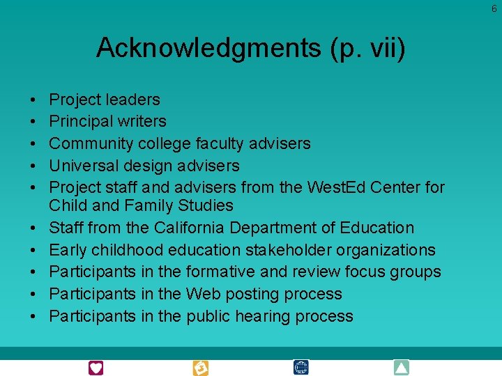 6 Acknowledgments (p. vii) • • • Project leaders Principal writers Community college faculty