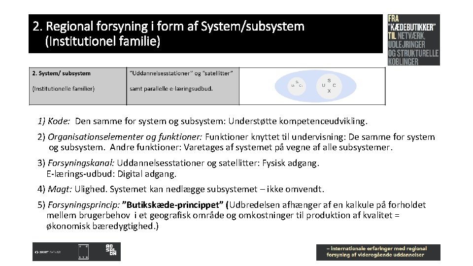 2. Regional forsyning i form af System/subsystem (Institutionel familie) 1) Kode: Den samme for
