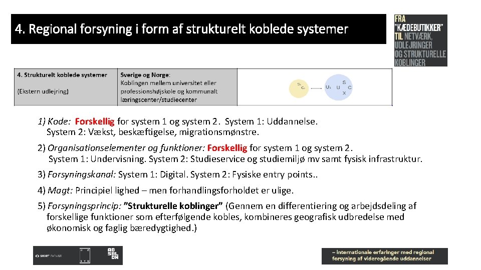 4. Regional forsyning i form af strukturelt koblede systemer 1) Kode: Forskellig for system