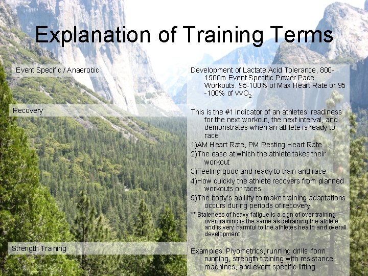 Explanation of Training Terms Event Specific / Anaerobic Recovery Development of Lactate Acid Tolerance,