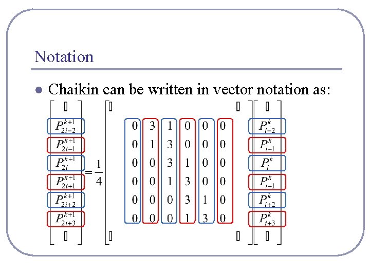 Notation l Chaikin can be written in vector notation as: 