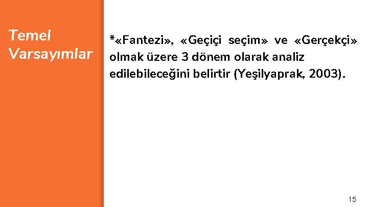 Temel Varsayımlar * «Fantezi» , «Geçiçi seçim» ve «Gerçekçi» olmak üzere 3 dönem olarak