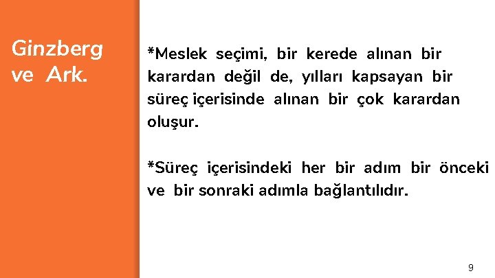 Ginzberg ve Ark. *Meslek seçimi, bir kerede alınan bir karardan değil de, yılları kapsayan