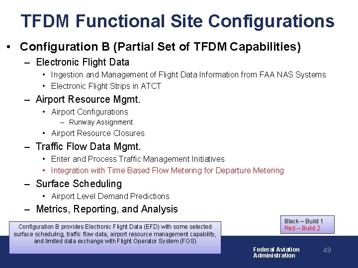 TFDM Functional Site Configurations • Configuration B (Partial Set of TFDM Capabilities) – Electronic