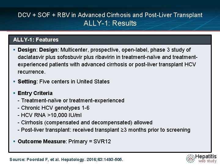 DCV + SOF + RBV in Advanced Cirrhosis and Post-Liver Transplant ALLY-1: Results ALLY-1: