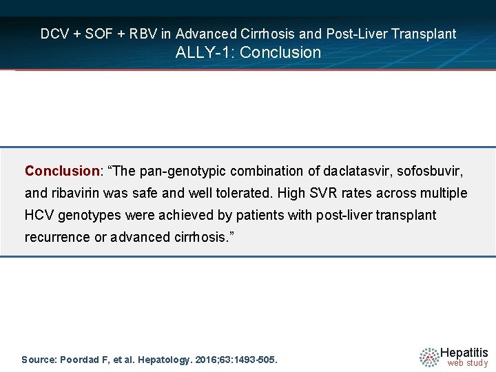 DCV + SOF + RBV in Advanced Cirrhosis and Post-Liver Transplant ALLY-1: Conclusion: “The