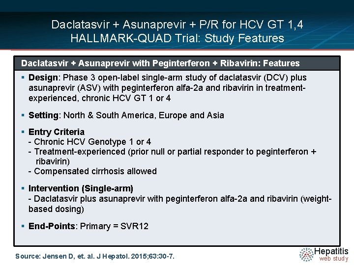 Daclatasvir + Asunaprevir + P/R for HCV GT 1, 4 HALLMARK-QUAD Trial: Study Features