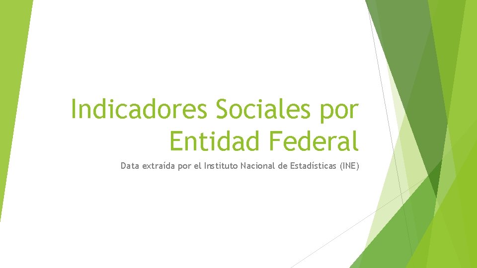 Indicadores Sociales por Entidad Federal Data extraída por el Instituto Nacional de Estadísticas (INE)