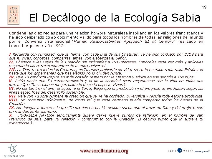 19 El Decálogo de la Ecología Sabia Contiene las diez reglas para una relación