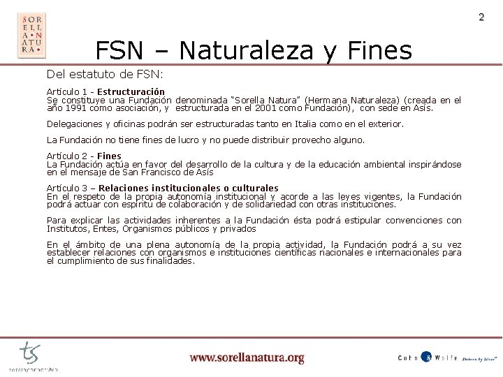 2 FSN – Naturaleza y Fines Del estatuto de FSN: Artículo 1 - Estructuración