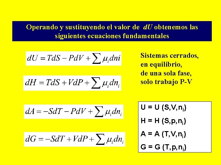 Operando y sustituyendo el valor de d. U obtenemos las siguientes ecuaciones fundamentales Sistemas