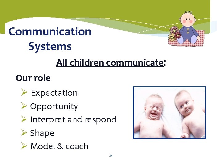Communication Systems All children communicate! Our role Ø Expectation Ø Opportunity Ø Interpret and