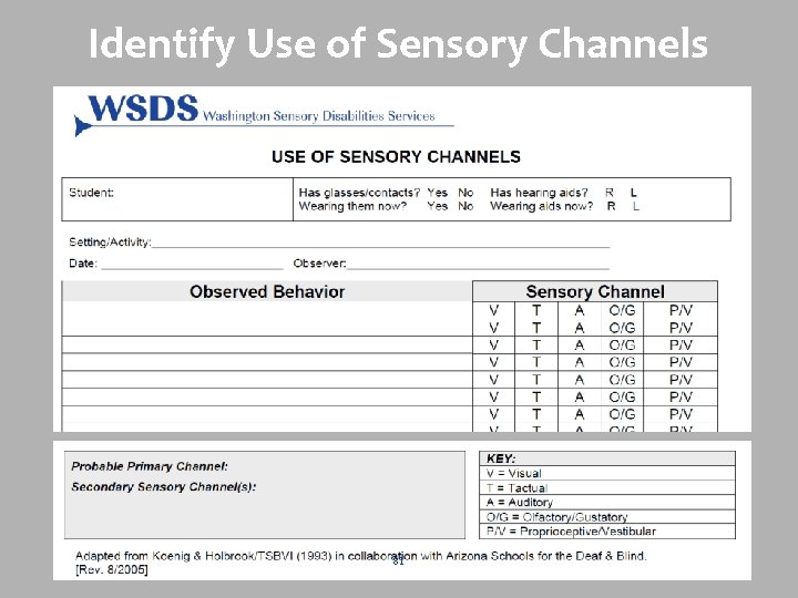 Identify Use of Sensory Channels 81 