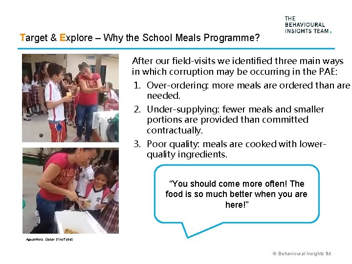 Target & Explore – Why the School Meals Programme? After our field-visits we identified