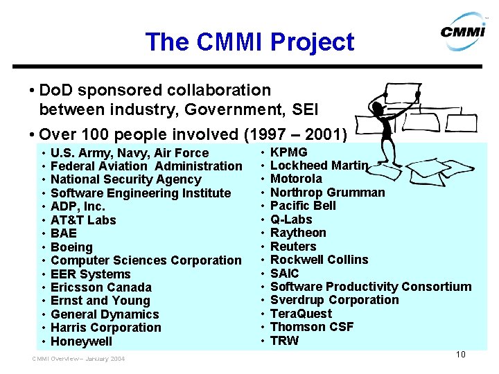 The CMMI Project • Do. D sponsored collaboration between industry, Government, SEI • Over