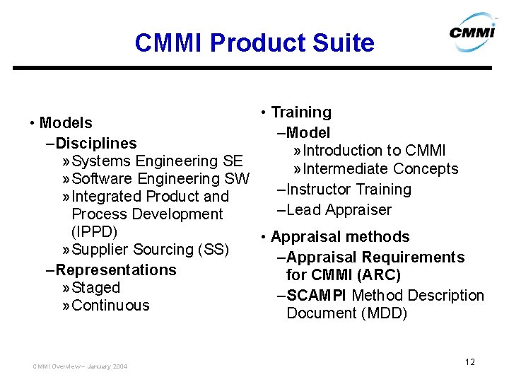 CMMI Product Suite • Training • Models – Model – Disciplines » Introduction to