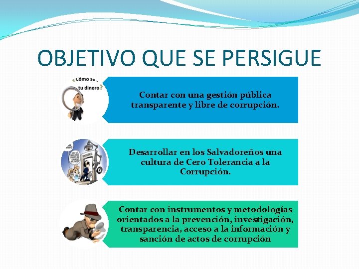 OBJETIVO QUE SE PERSIGUE Contar con una gestión pública transparente y libre de corrupción.