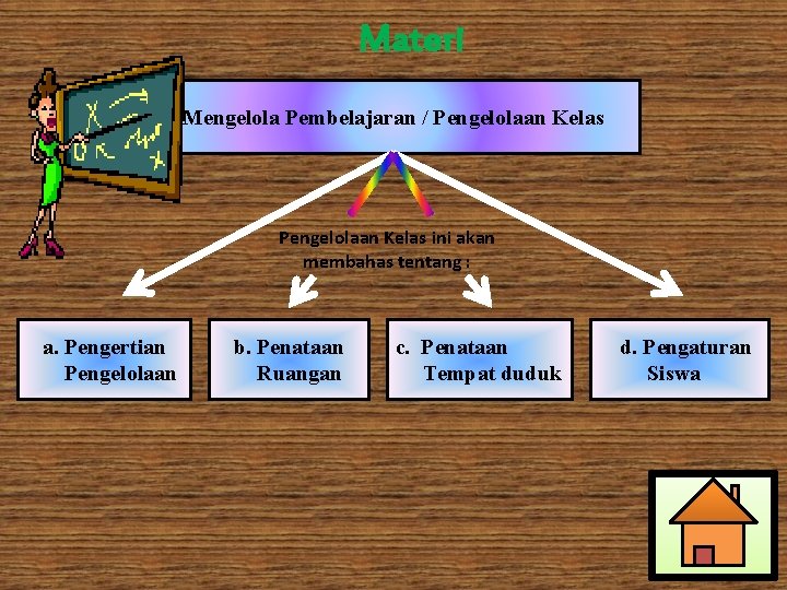 Materi Mengelola Pembelajaran / Pengelolaan Kelas ini akan membahas tentang : a. Pengertian Pengelolaan