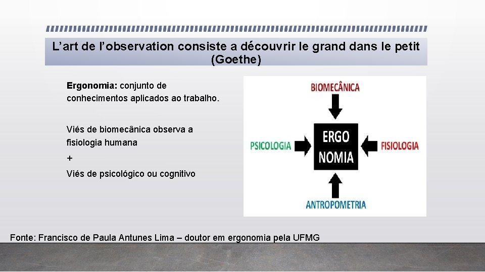 L’art de l’observation consiste a découvrir le grand dans le petit (Goethe) Ergonomia: conjunto
