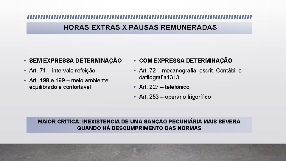  HORAS EXTRAS X PAUSAS REMUNERADAS • SEM EXPRESSA DETERMINAÇÃO • COM EXPRESSA DETERMINAÇÃO