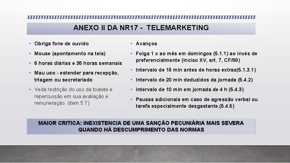 ANEXO II DA NR 17 - TELEMARKETING • Obriga fone de ouvido • Avanços