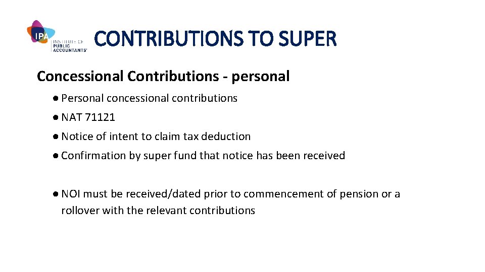 CONTRIBUTIONS TO SUPER Concessional Contributions - personal ● Personal concessional contributions ● NAT 71121