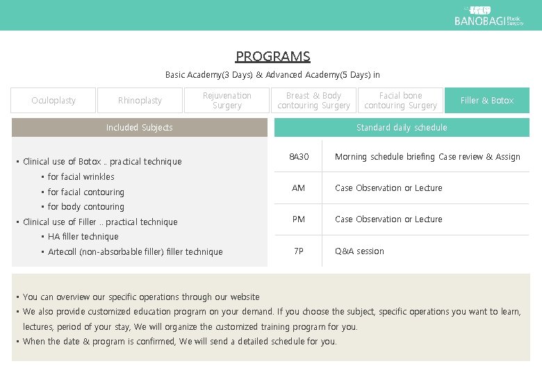 PROGRAMS Basic Academy(3 Days) & Advanced Academy(5 Days) in Oculoplasty Rhinoplasty Rejuvenation Surgery Breast