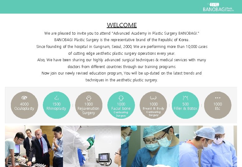 WELCOME We are pleased to invite you to attend "Advanced Academy in Plastic Surgery