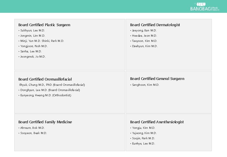 Board Certified Plastic Surgeon Board Certified Dermatologist • Sukhyun, Lee M. D. • Jaeyong,