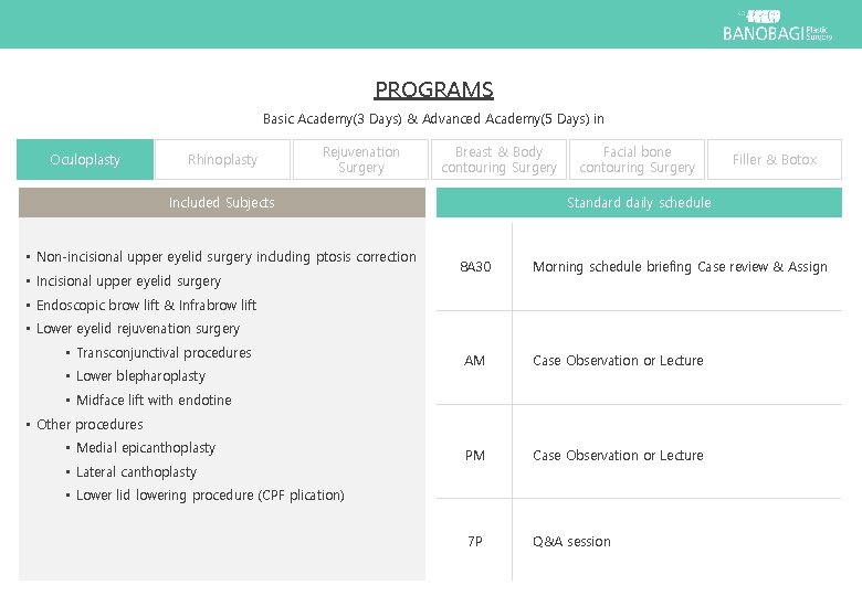 PROGRAMS Basic Academy(3 Days) & Advanced Academy(5 Days) in Oculoplasty Rhinoplasty Rejuvenation Surgery Breast