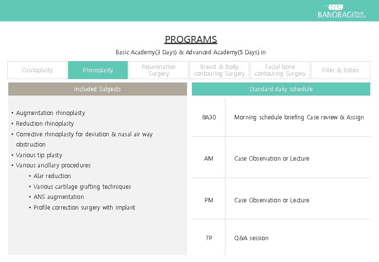 PROGRAMS Basic Academy(3 Days) & Advanced Academy(5 Days) in Oculoplasty Rhinoplasty Rejuvenation Surgery Breast