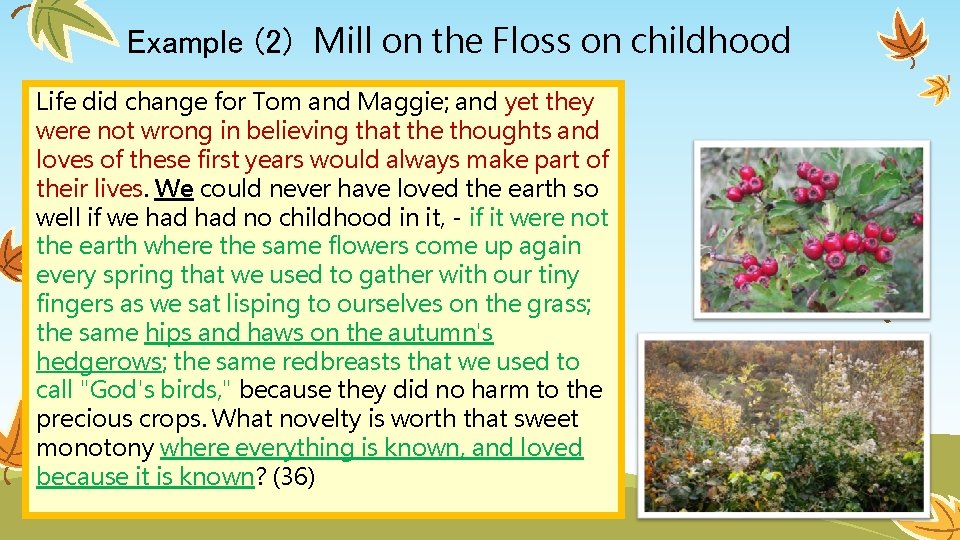 Example (2) Mill on the Floss on childhood Life did change for Tom and