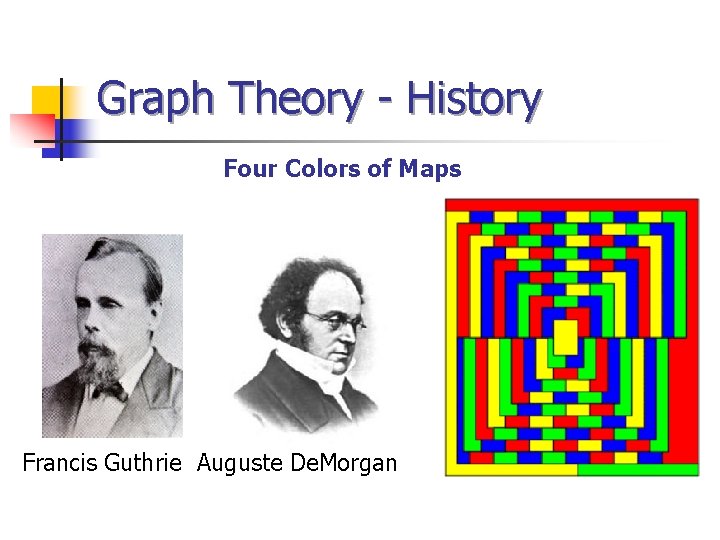 Graph Theory - History Four Colors of Maps Francis Guthrie Auguste De. Morgan 