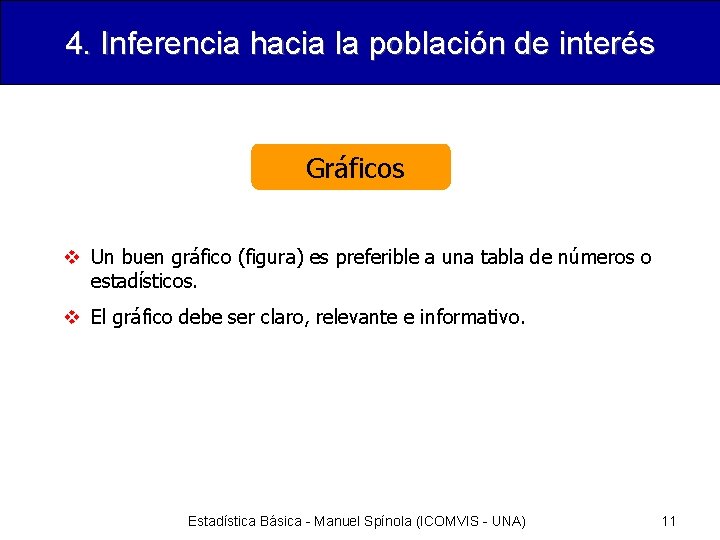 4. Inferencia hacia la población de interés Gráficos v Un buen gráfico (figura) es