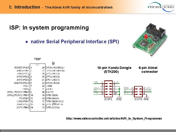 I: Introduction – The Atmel AVR family of microcontrollers ISP: In system programming ● I: Introduction – The Atmel AVR family of microcontrollers ISP: In system programming ●