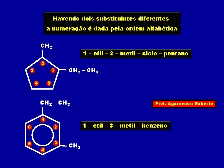 Havendo dois substituintes diferentes a numeração é dada pela ordem alfabética CH 3 1